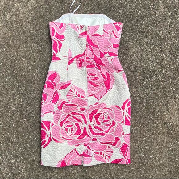 Lilly Pulitzer Pink White Strapless Silk Blend Sheath Dress Brocade Jacquard 6 - Picture 2 of 10